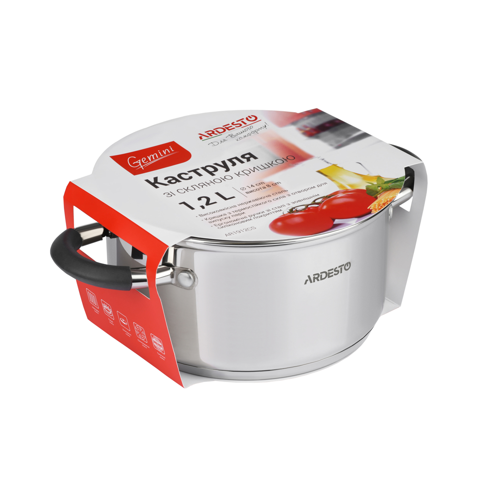 Casserole Ardesto AR1912CS Gemini Salerno, 1.2l, 14cm, Stainless steel