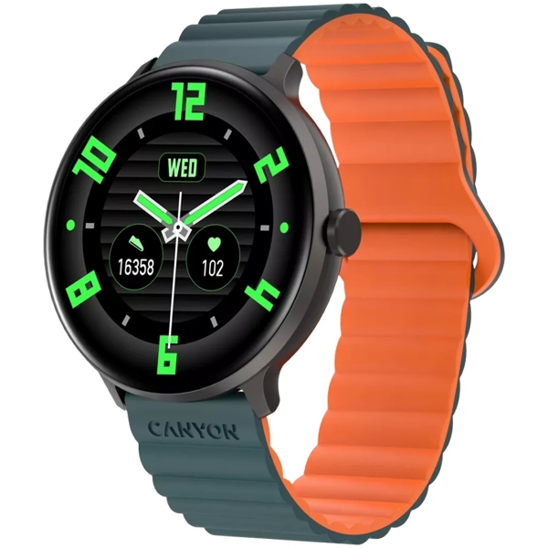 Smart Watch Canyon CNS-SW69BG Jacky SW-69, 1.3", Waterproof, Bluetooth, Green/Orange