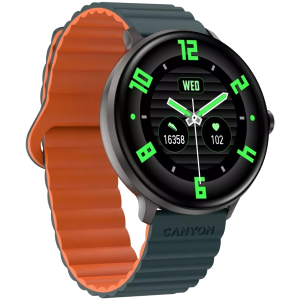 Smart Watch Canyon CNS-SW69BG Jacky SW-69, 1.3", Waterproof, Bluetooth, Green/Orange