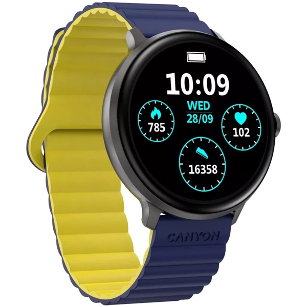 Smart Watch Canyon CNS-SW69BL Jacky SW-69, 1.3", Waterproof, Bluetooth, Blue/Yellow