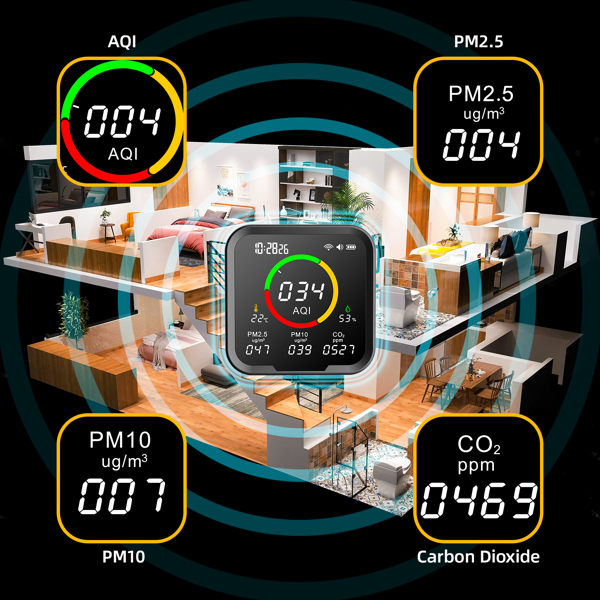 Air Quality Detector Moes WSS-FB-9AW-EN, Wi-Fi, Black