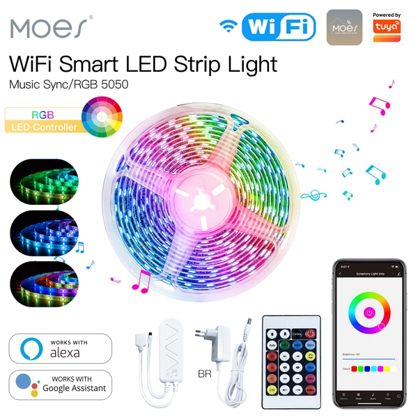 Smart LED Light Strip Moes WLS-TD-RGB-EU-PM5M-MS, 5m, Wi-Fi, Multicolor