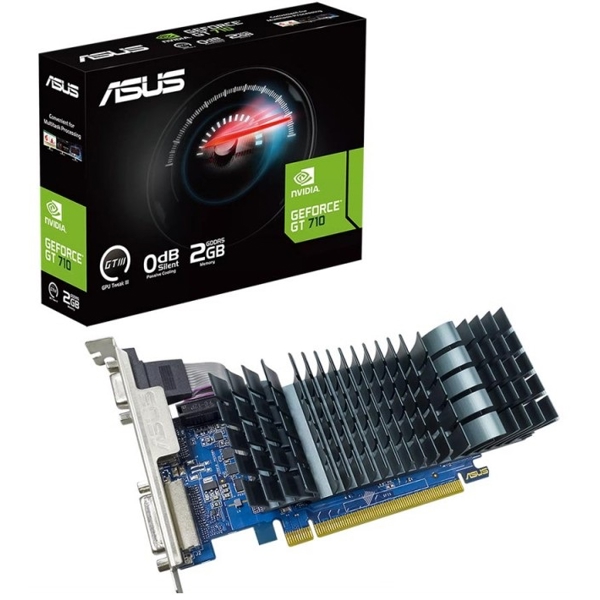 Graphic Card ASUS 90YV0ALA-M0NA00 silent EVO, GeForce GT710, 2GB, 64bit, HDMI, VGA, DVI-D, Black