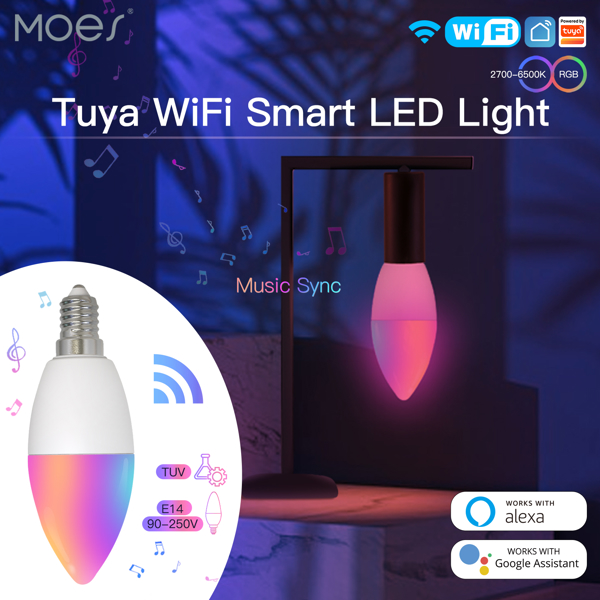 ჭკვიანი ნათურა Moes WB-TDC6-RCW-E14-MS E14 Candle, Smart Light Bulb, White