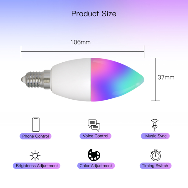 ჭკვიანი ნათურა Moes WB-TDC6-RCW-E14-MS E14 Candle, Smart Light Bulb, White