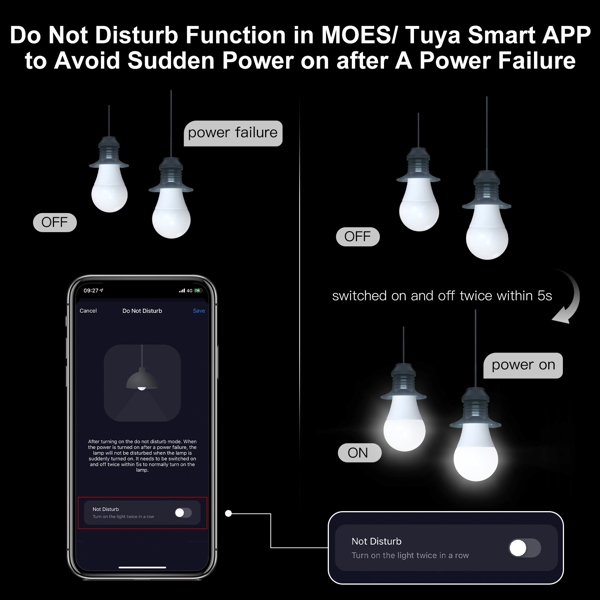 ჭკვიანი ნათურა Moes WB-TDA9-RWW-E27-MS E27, Smart Light Bulb, White