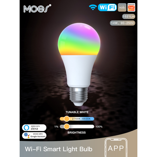 Smart Light Bulb Moes WB-TDA14-RCW-E27-MS E27, White