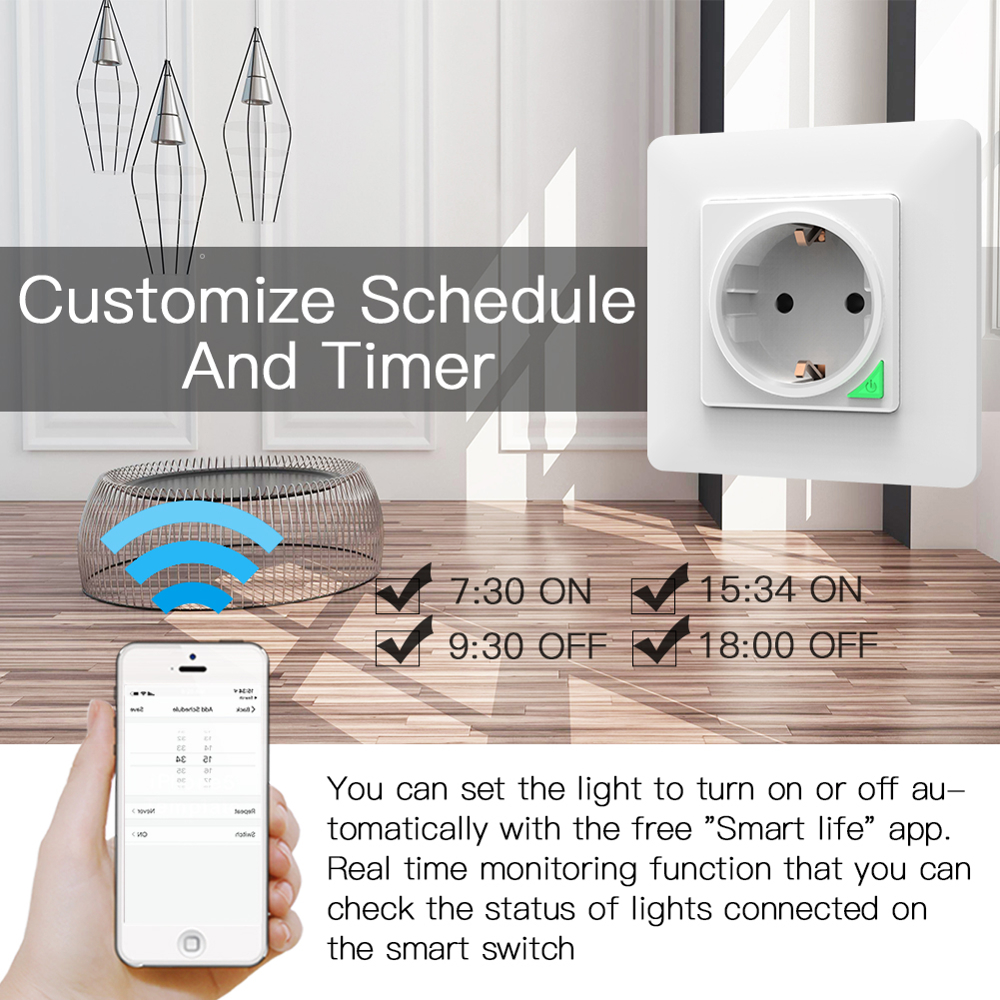 ჭკვიანი როზეტი Moes WK-Y-EU-WH-MS, Smart Plug, 3600W, Wi-Fi, White