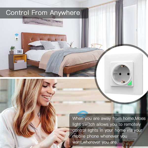 Smart Plug Moes WK-Y-EU-WH-MS, 3600W, Wi-Fi, White