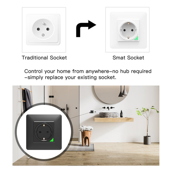 ჭკვიანი როზეტი Moes WK-Y-EU-BK-MS, Smart Plug, 3600W, Wi-Fi, Black