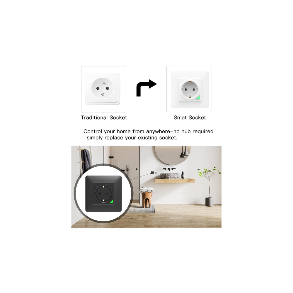 ჭკვიანი როზეტი Moes WK-Y-EU-BK-MS, Smart Plug, 3600W, Wifi, Black
