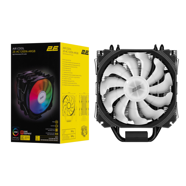 ქულერი 2E 2E-AC120D6-ARGB Air Cool, 120mm, 1700rpm, Cooler, Black