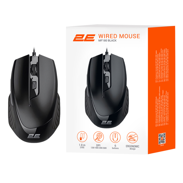 მაუსი 2E Mouse 2E-MF180UB, Wired, USB, Mouse, Black