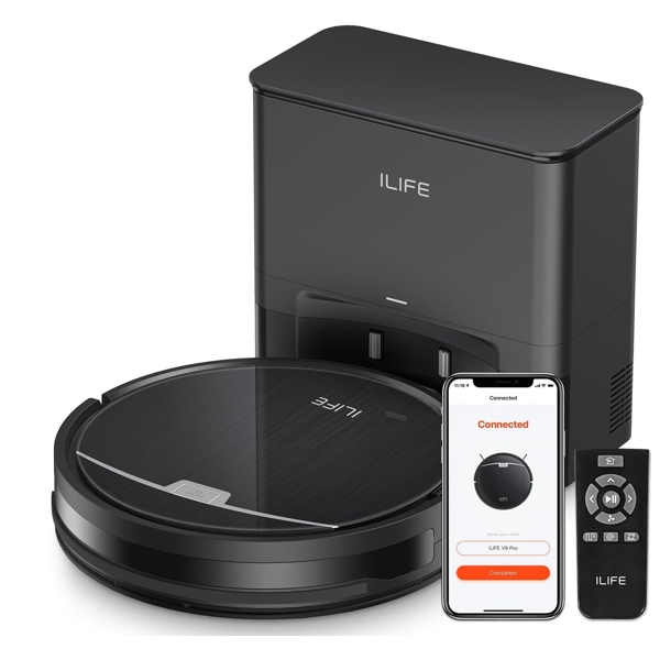 Self-Empty Robotic Vacuum Cleaner Ilife V9 Pro, 3000Pa, Gyroscope Navigation, With APP Control, Black