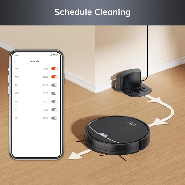 Self-Empty Robotic Vacuum Cleaner Ilife V9 Pro, 3000Pa, Gyroscope Navigation, With APP Control, Black