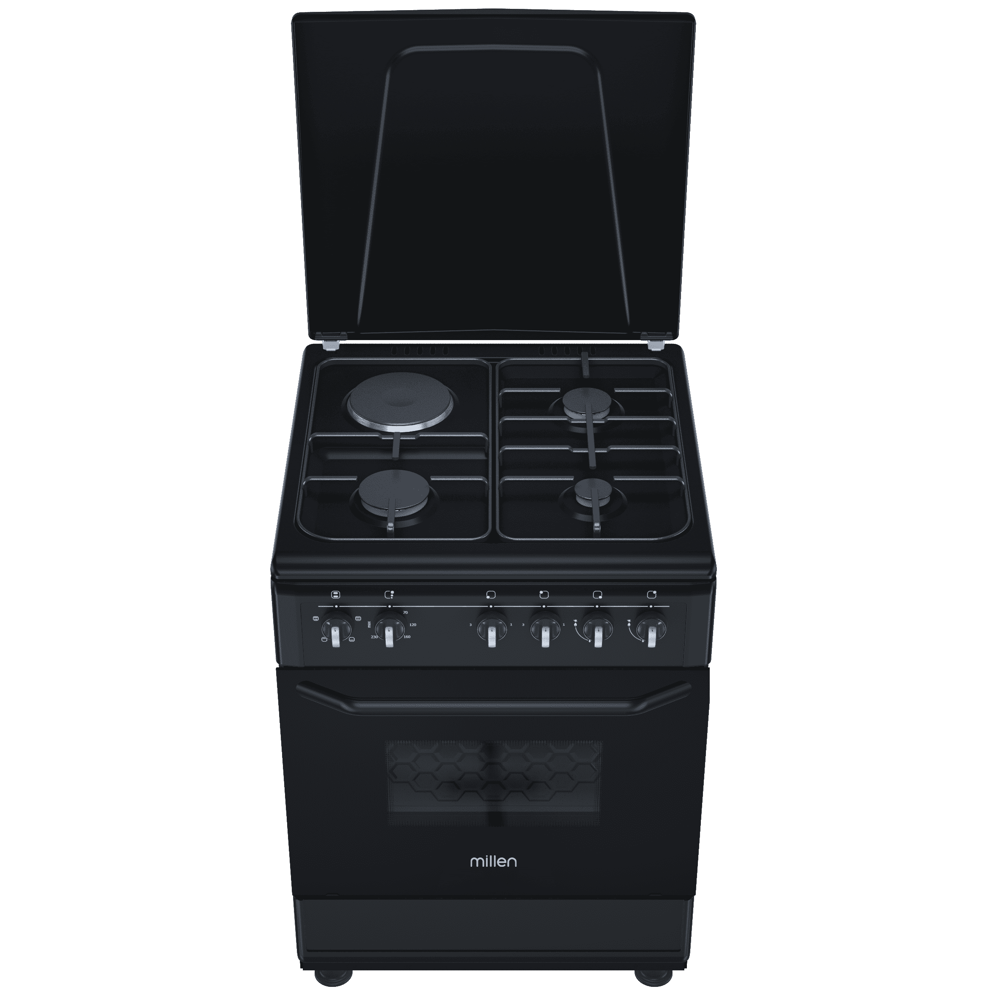 გაზქურა Millen FT6313MBZB, 3 Gas + 1 Electric, Gas Cooker, Black