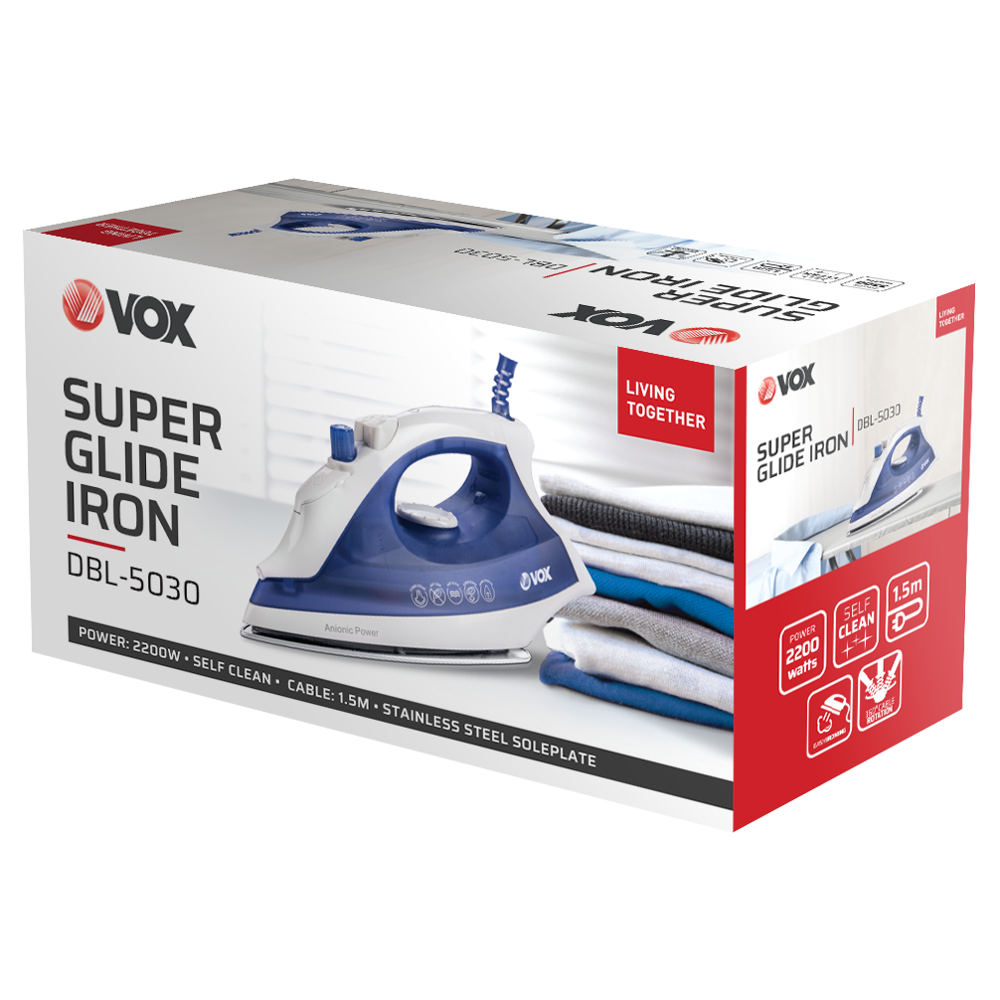 ორთქლის უთო VOX DBL 5030, 1800W, 260Ml, Steam Iron, White/Blue
