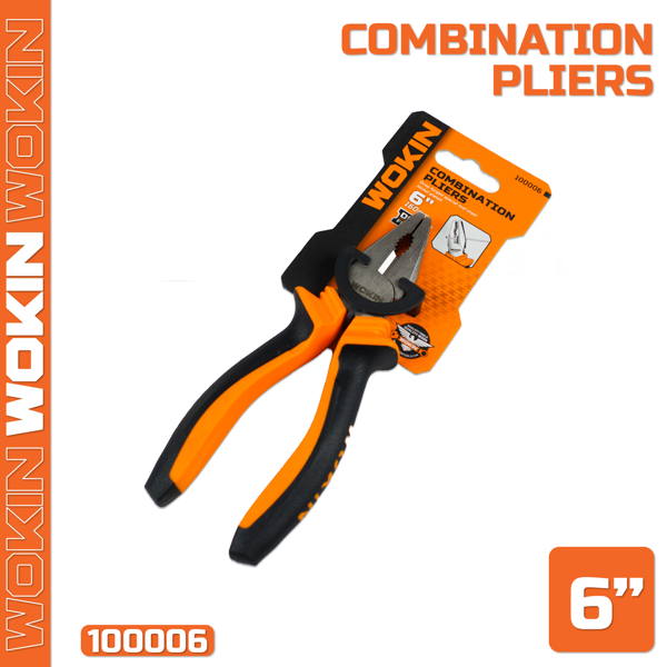 Combination Pliers Wokin 100006, 160MM, 6", Black/Orange