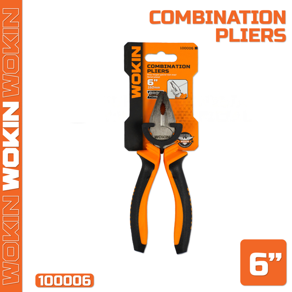 Combination Pliers Wokin 100006, 160MM, 6", Black/Orange