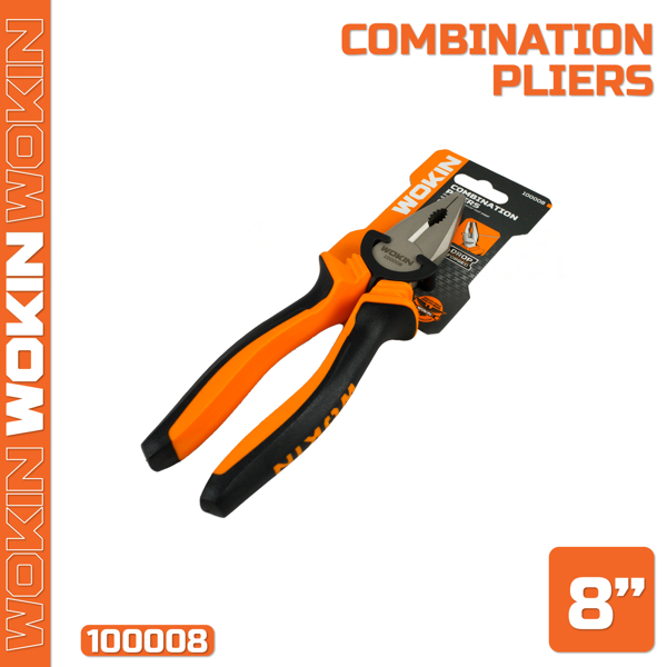 Combination Pliers Wokin 100008, 200MM, 8", Black/Orange