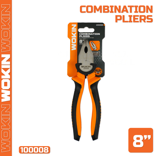 Combination Pliers Wokin 100008, 200MM, 8", Black/Orange