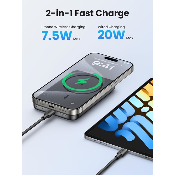 პორტატული დამტენი UGREEN PB561 (25919), 10000mAh, USB-C, Magnetic Power Bank, Grey