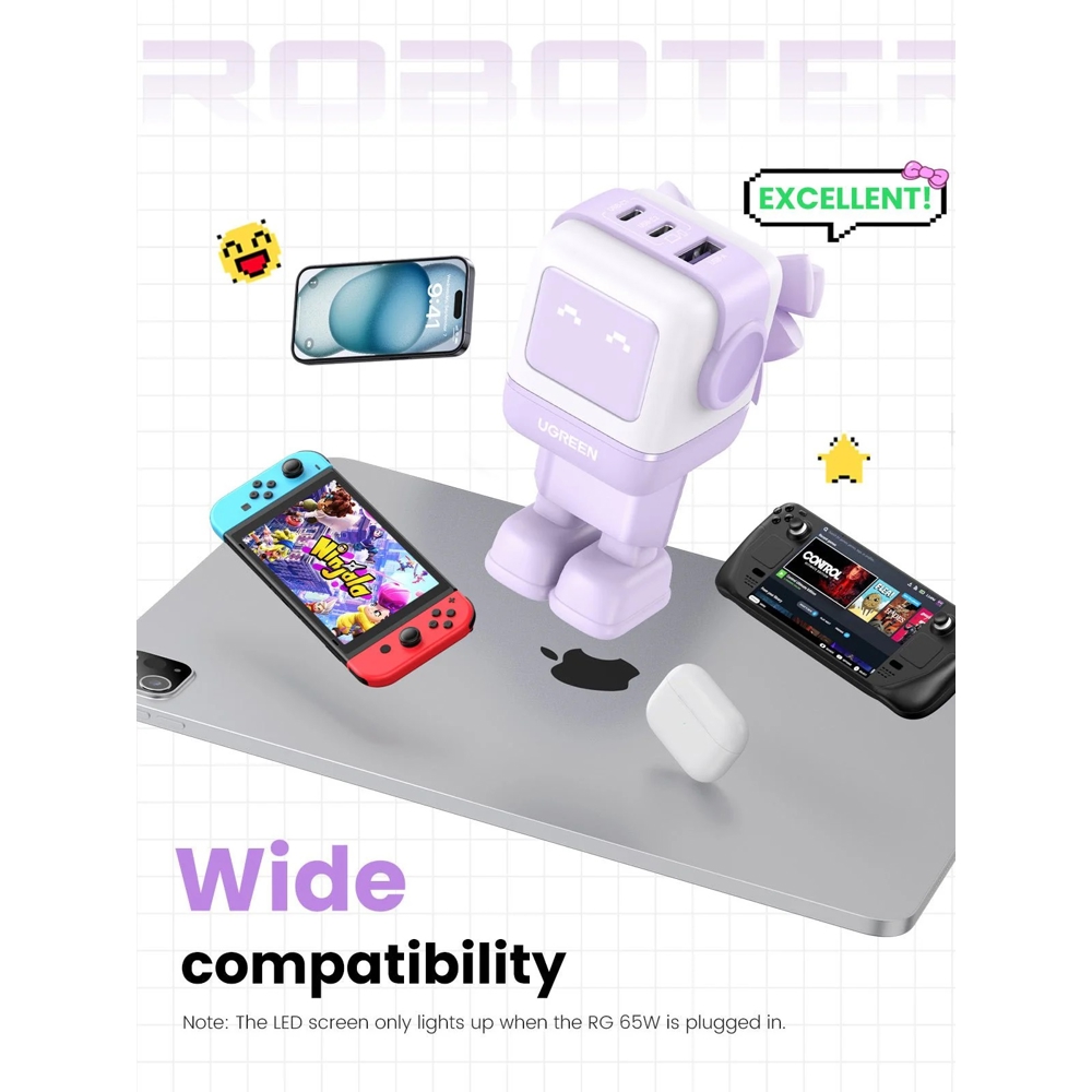 Charger UGREEN CD361 (35291) Nexode Uno RobotGaN, 65W, USB, USB Type-C, Purple