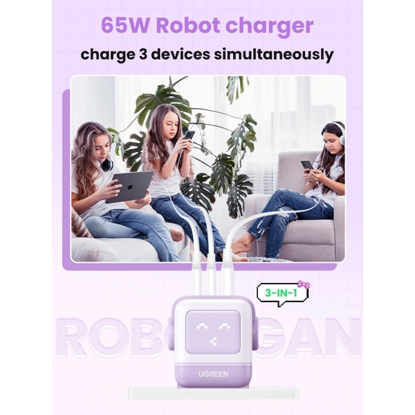 Charger UGREEN CD361 (35291) Nexode Uno RobotGaN, 65W, USB, USB Type-C, Purple