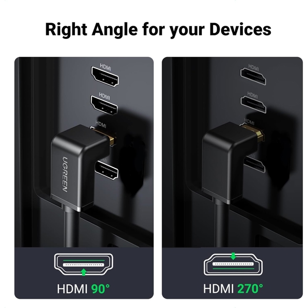 HDMI Cable UGREEN HD103 (10172), HDMI 4K Cable Male to Male, 90 Degree, 1m, Black