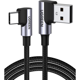 USB კაბელი UGREEN US176 (20855), 18W, USB-A to Type-C 90 Degree, 0.5m, Space Gray