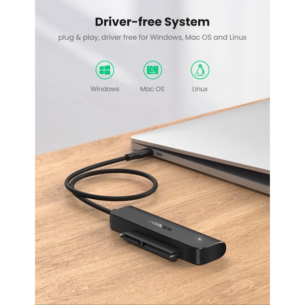 USB-C ადაპტერი UGREEN CM321 (70610), USB-C 3.0 to 2.5-Inch SATA Converter, 50cm, Black