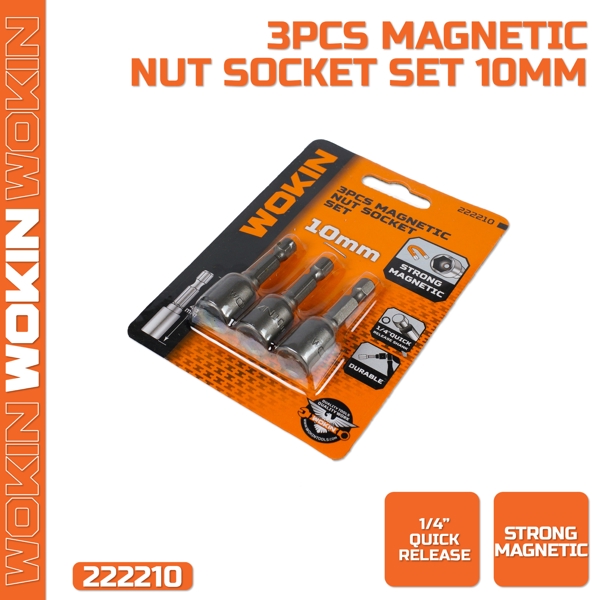 Magnetic Nut Socket Set Wokin 222210, 10mm, 3Pcs, Silver