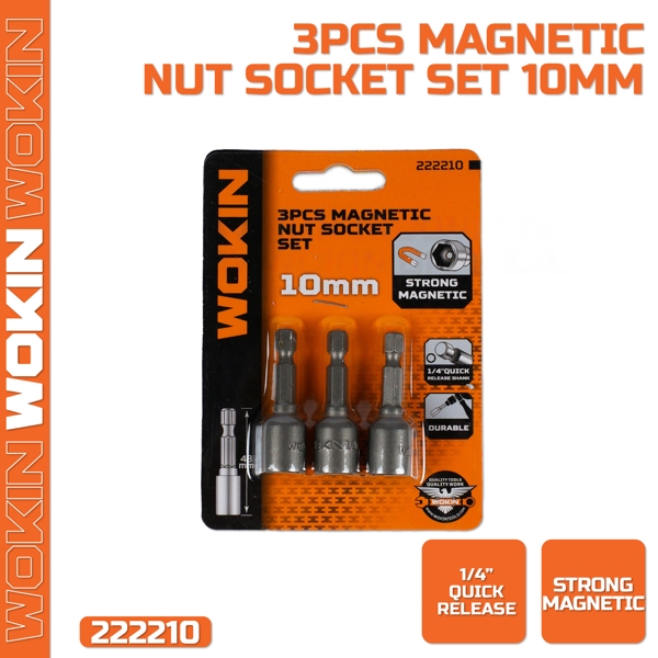 Magnetic Nut Socket Set Wokin 222210, 10mm, 3Pcs, Silver