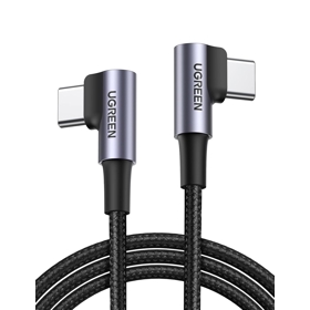 USB Cable UGREEN US323 (70531), 60W, Right Angle USB type C to USB type C Angled, 2M, Black/Grey