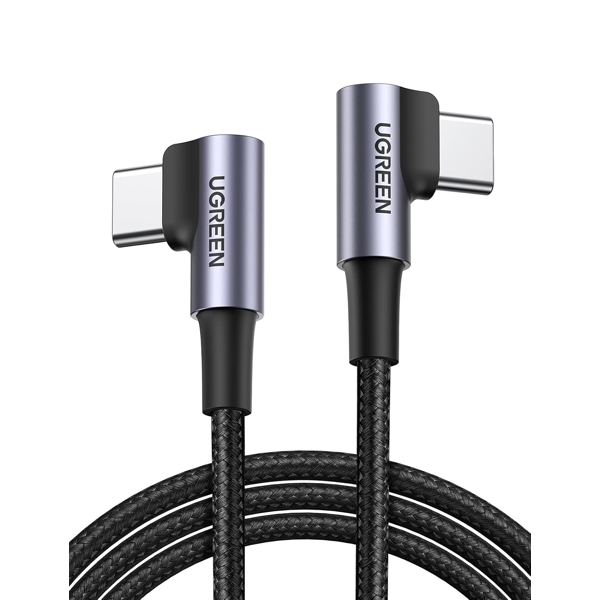 UGREEN US323 (70529), 60W, Right Angle type-C to type-C Angled Cable, 1m, Black/Grey