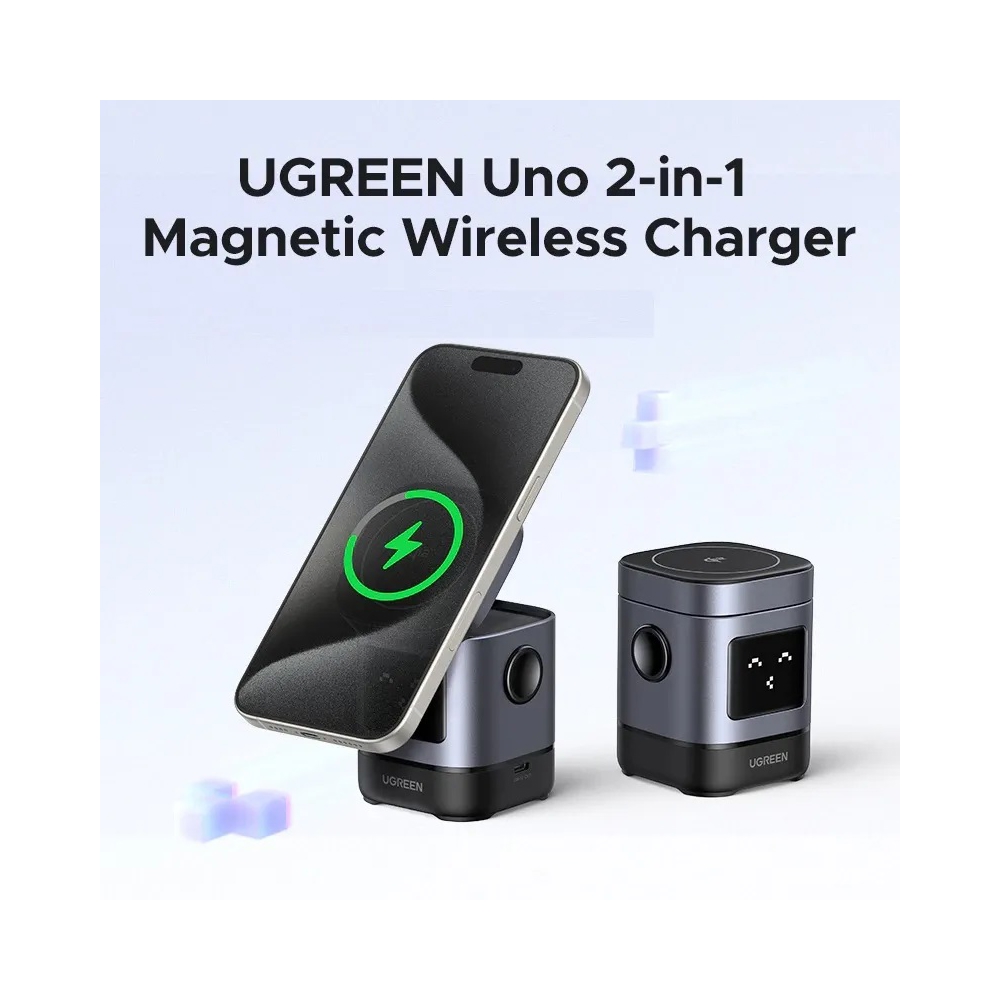 2-in-1 Magnetic Wireless Charger UGREEN W709 (45775) Qi2, 15W, Black/Grey