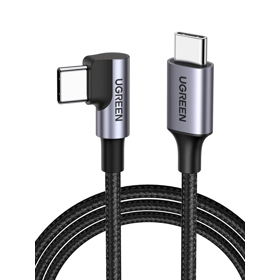 USB Cable UGREEN US255 (50123), 60W, USB-C to Angled USB-C Round, 1m, Grey