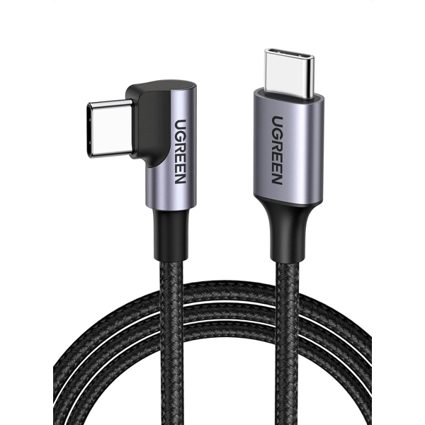 USB Cable UGREEN US255 (50122), 60W, USB-C to Angled USB-C Round, 0.5m, Grey