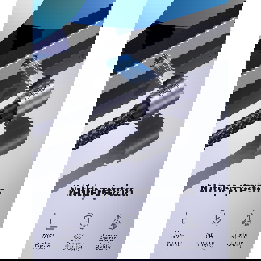 USB კაბელი UGREEN US255 (50122), 60W, Type-C to Angled Type-C Round Cable, 0.5m, Grey