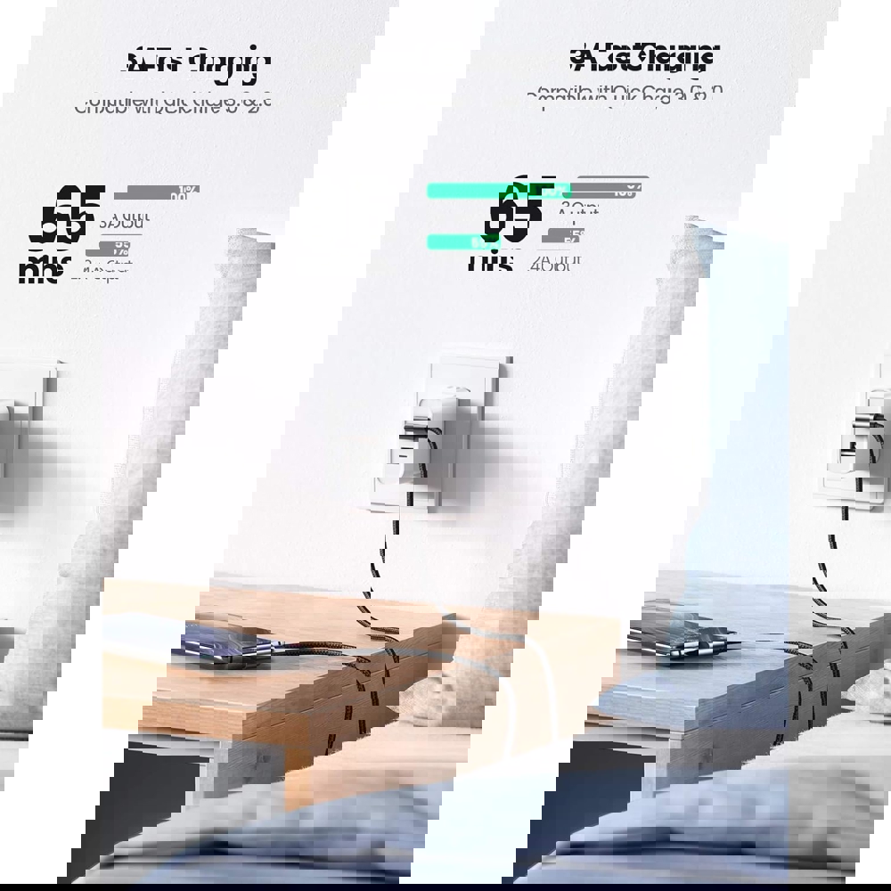 USB Cable UGREEN US176 (20856), 18W, USB-A to Type-C 90 Degree Cable, 1m, Space Grey