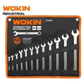 Combination Spanner Set Wokin 150812, 12Pcs, (INDUSTRIAL), Silver/Black