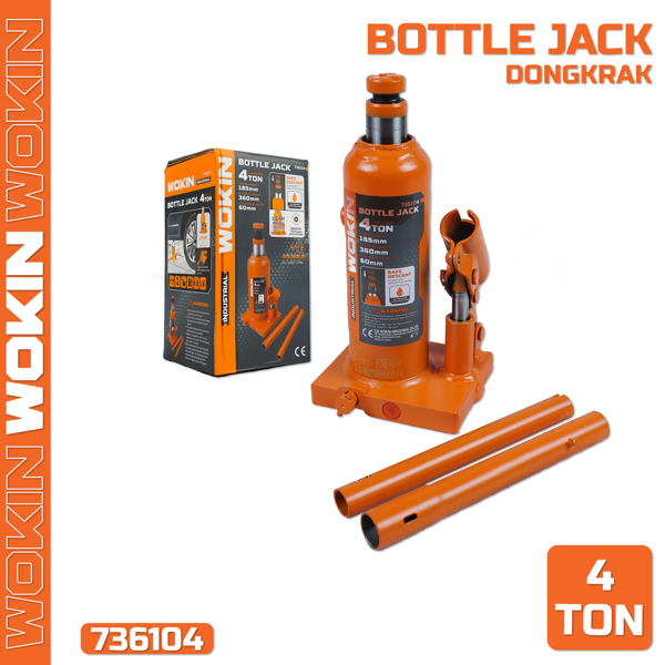 ბოთლისებრი დომკრატი Wokin 736104, 4T, Bottle Jack (INDUSTRIAL), Orange