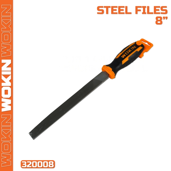 ქლიბი ბრტყელი ზედაპირით Wokin 320008, 8", Steel Files, Black/Orange