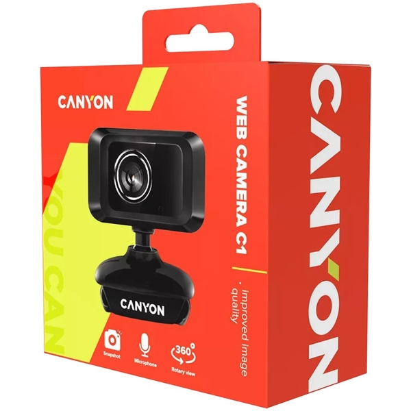 ვებკამერა Canyon CNE-CWC1, 1.3MP, Built-in Microphone, Webcam, Black