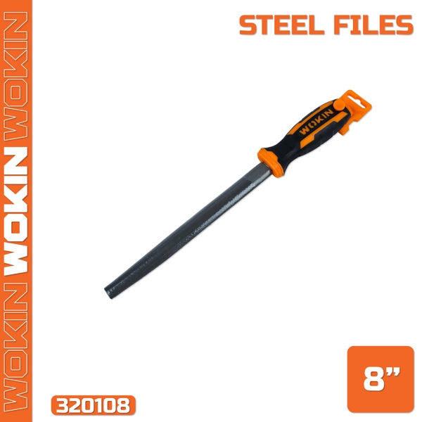 ქლიბი ნახევრად მრგვალი ზედაპირით Wokin 320108, 8", Steel Files, Black/Orange