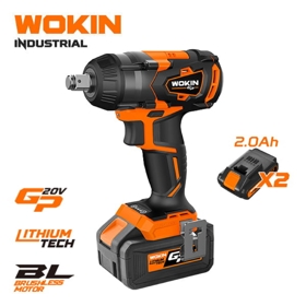 ელექტრო ქანჩის მოსახსნელი Wokin 620335, 20V, 2.0Ah, LI-ION Cordless Impact Wrench (Industrial) 20V, 350NM, Black/Orange