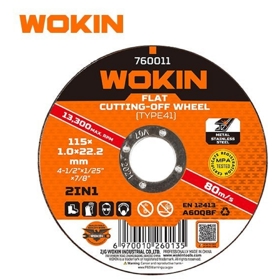 მეტალის საჭრელი დისკი Wokin 760111, 115x1.2x22.2mm, Flat Cutting-Off Wheel (TYPE41), Orange