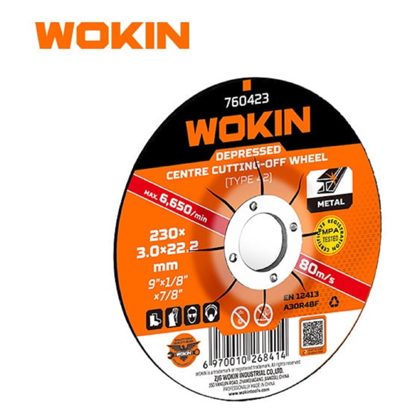 მეტალის საჭრელი დისკი Wokin 760411, 115X3.0X22.2mm, Depressed Centre Cutting-Off Wheel (METAL), Orange