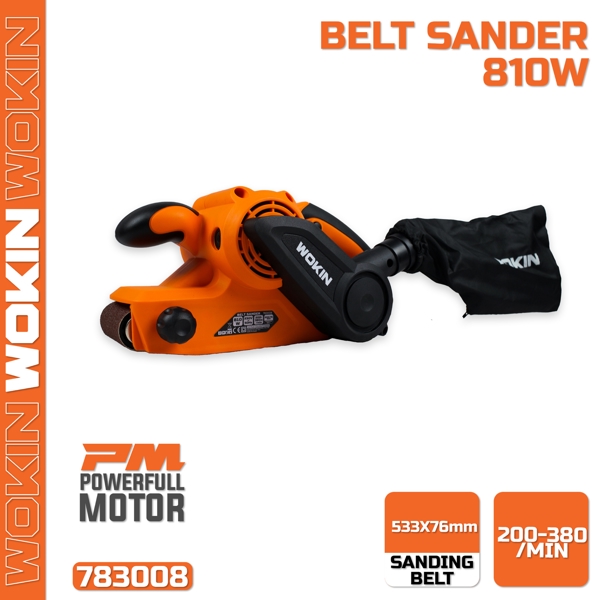 ლენტური სახეხი მანქანა Wokin 783008, 810W, Belt Sander, Black/Orange