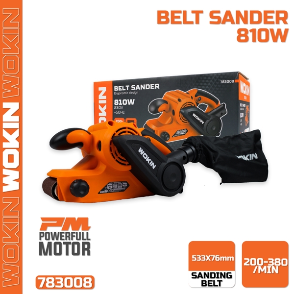 ლენტური სახეხი მანქანა Wokin 783008, 810W, Belt Sander, Black/Orange